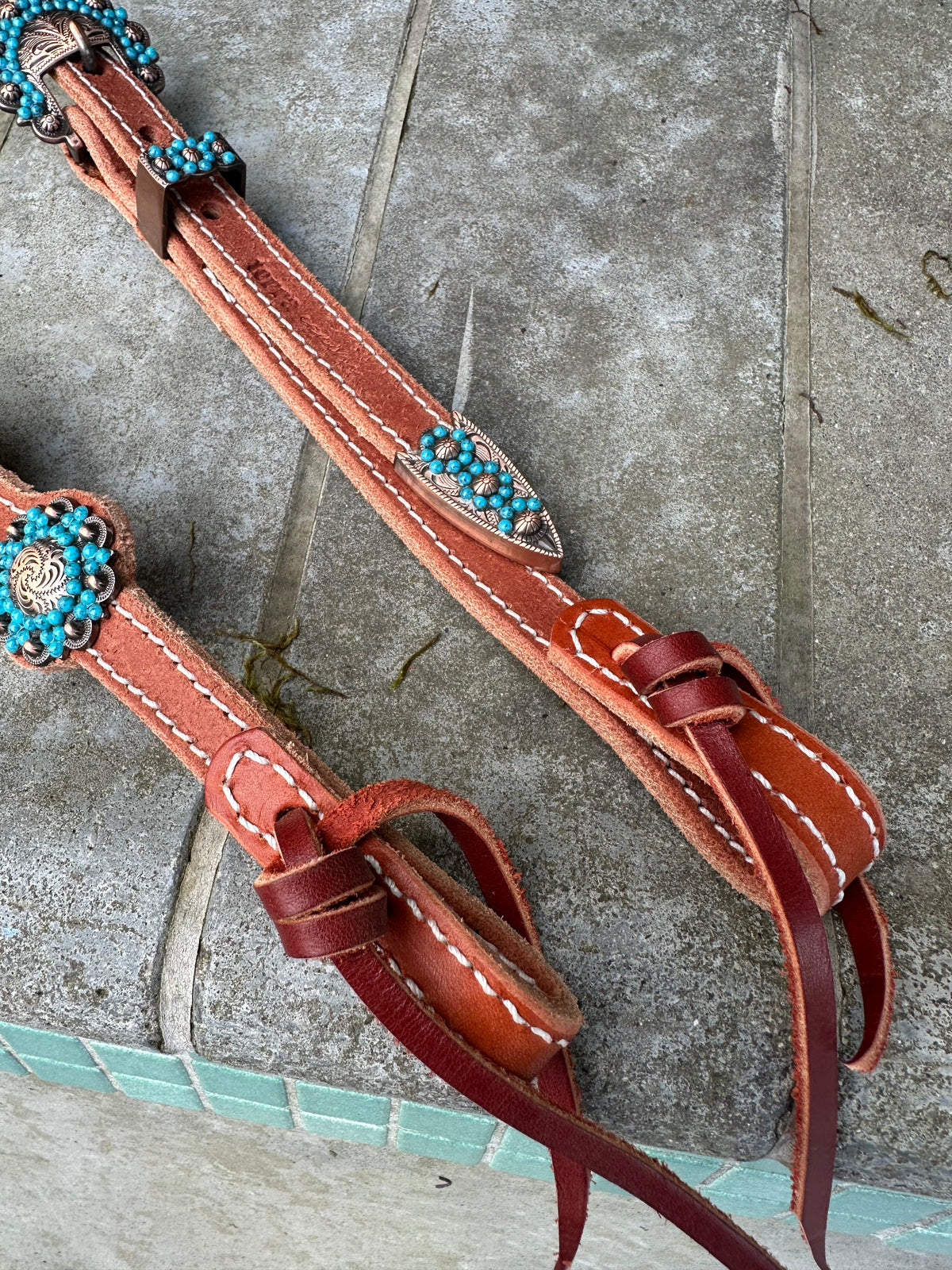 Single Ear Headstall Turqoise Flower