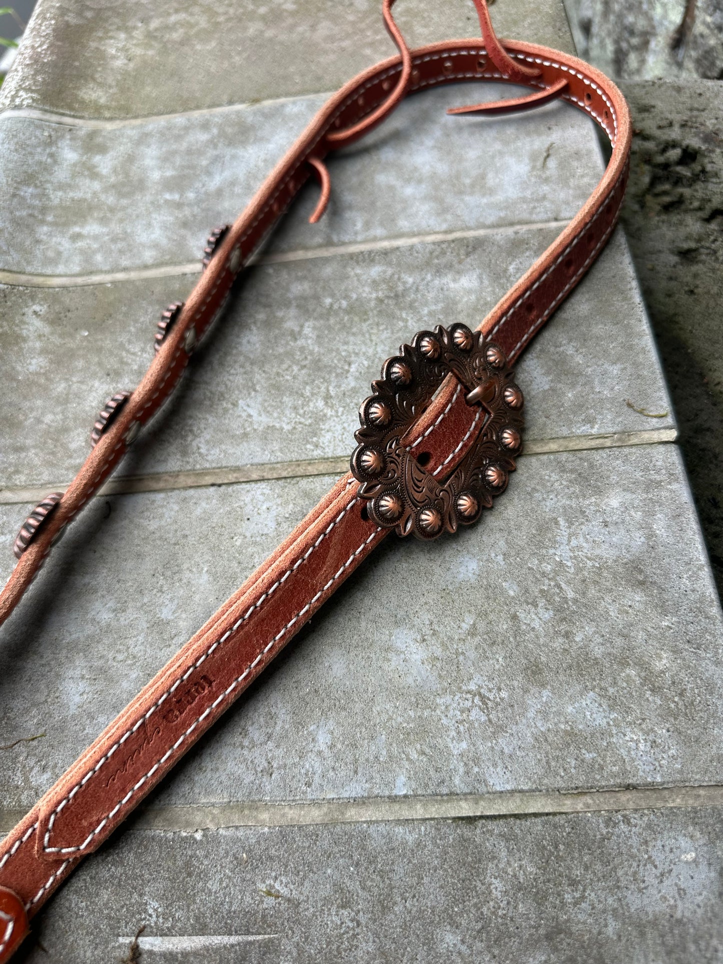 Single Ear Headstall Copper Conchos