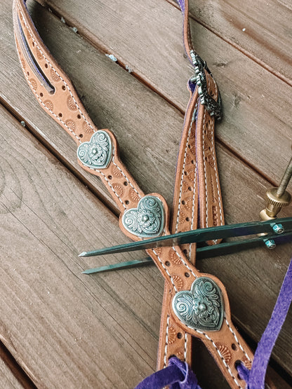 Purple Hearts Split Ear Headstall