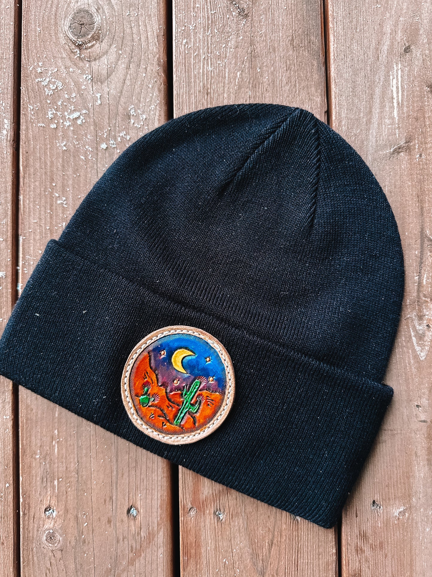 Leather Patch Beanie