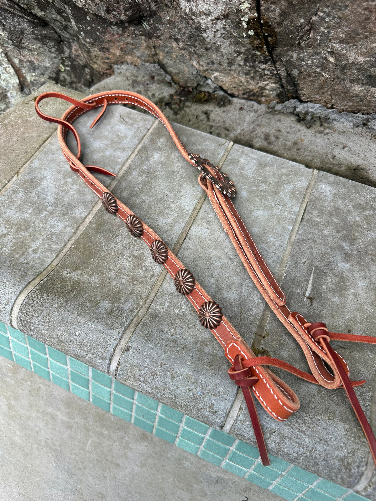 Single Ear Headstall Copper Conchos