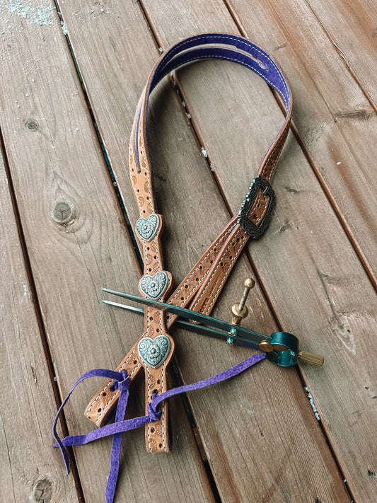 Purple Hearts Split Ear Headstall