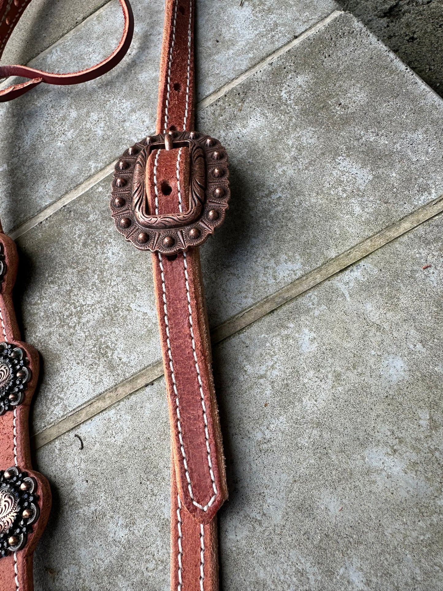 Single Ear Headstall Copper Flowers