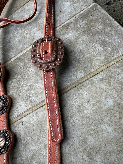 Single Ear Headstall Copper Flowers