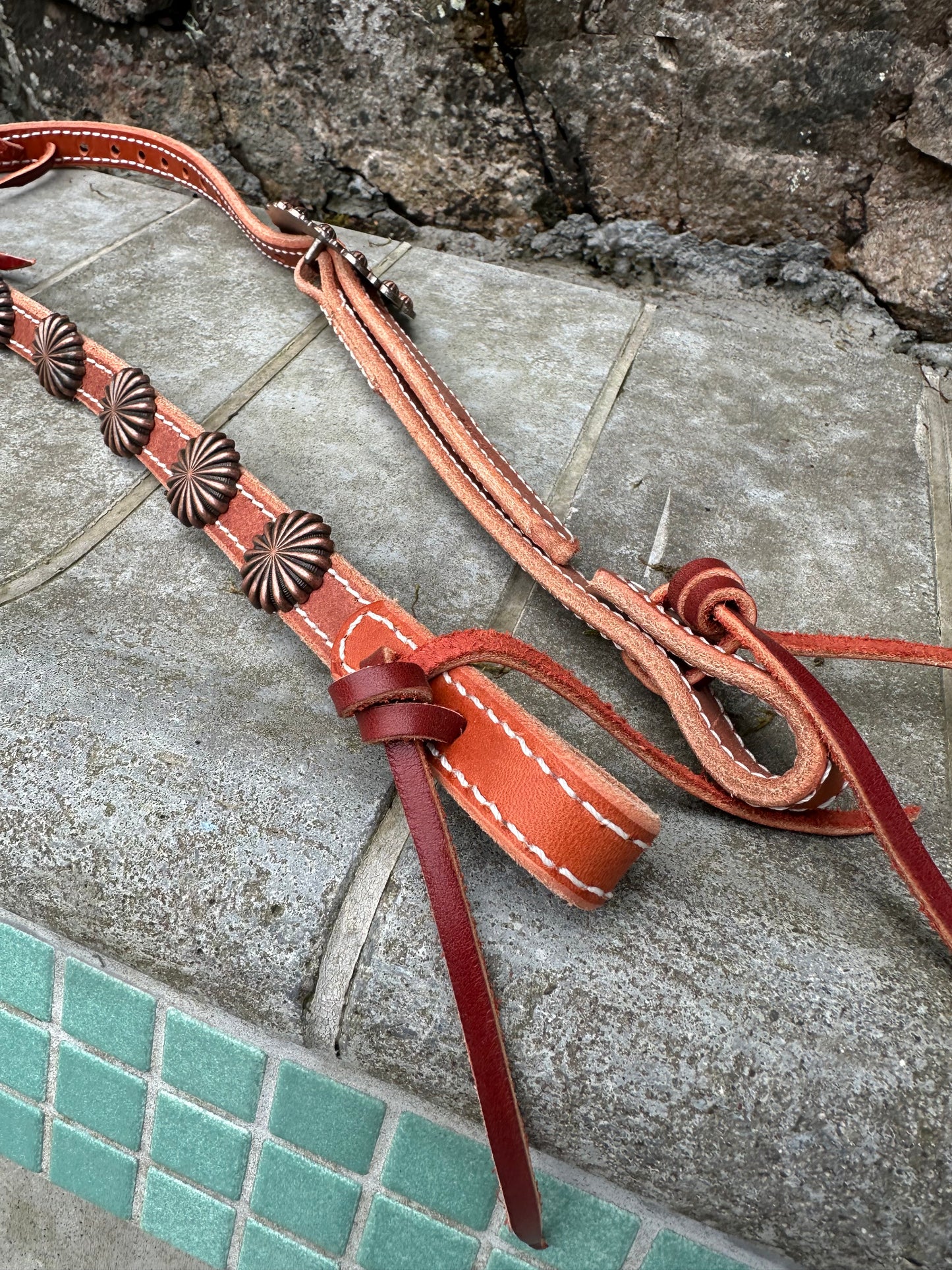Single Ear Headstall Copper Conchos