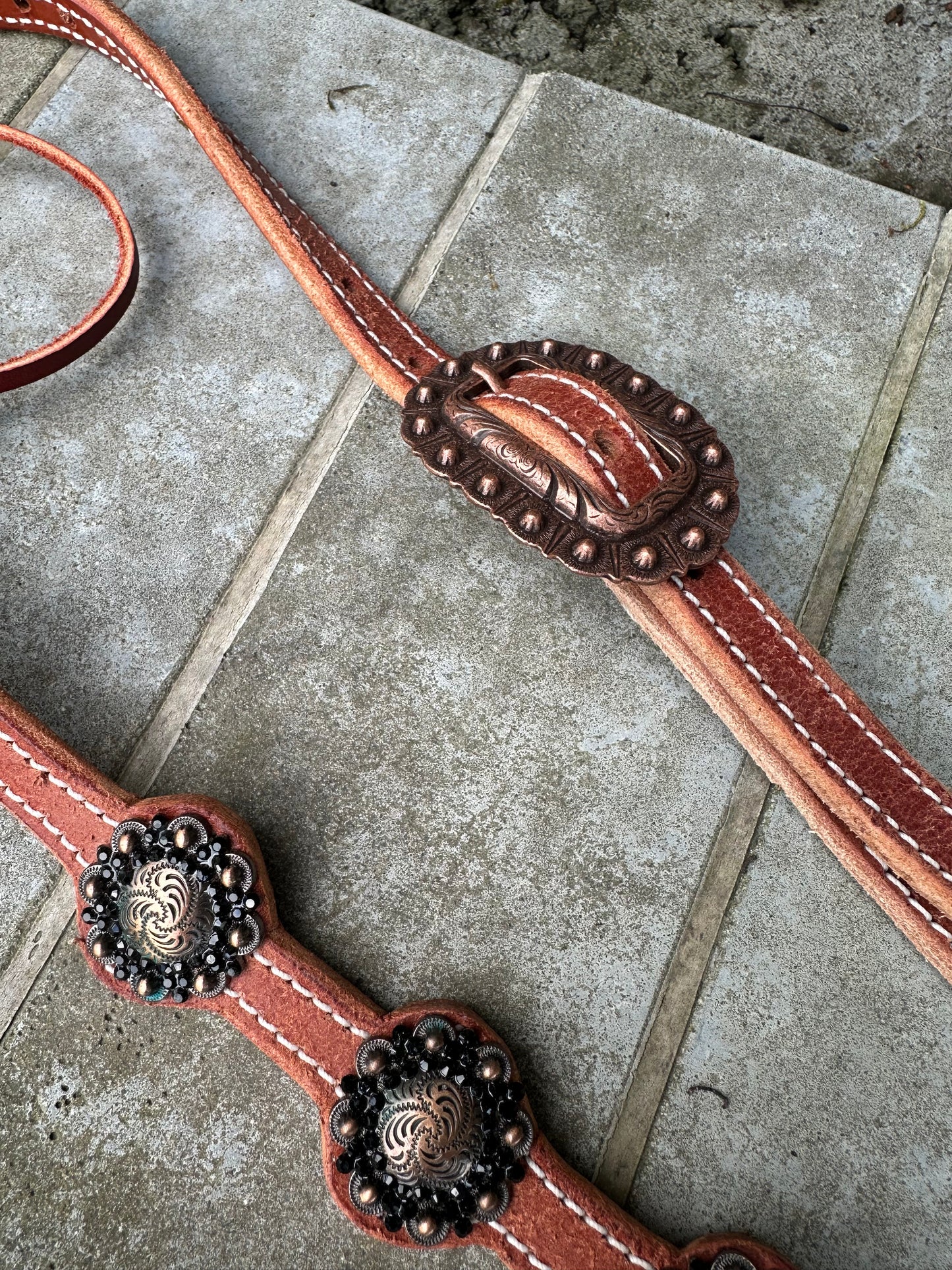 Single Ear Headstall Copper Flowers