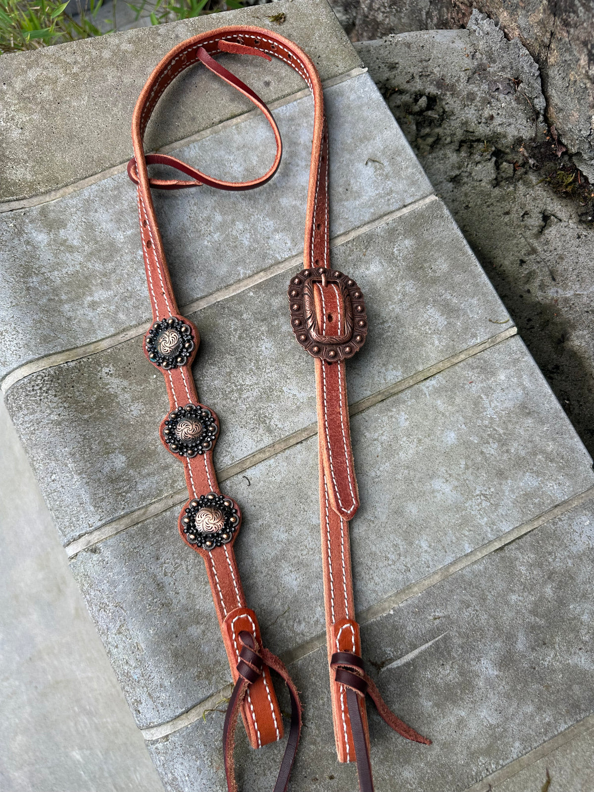 Single Ear Headstall Copper Flowers