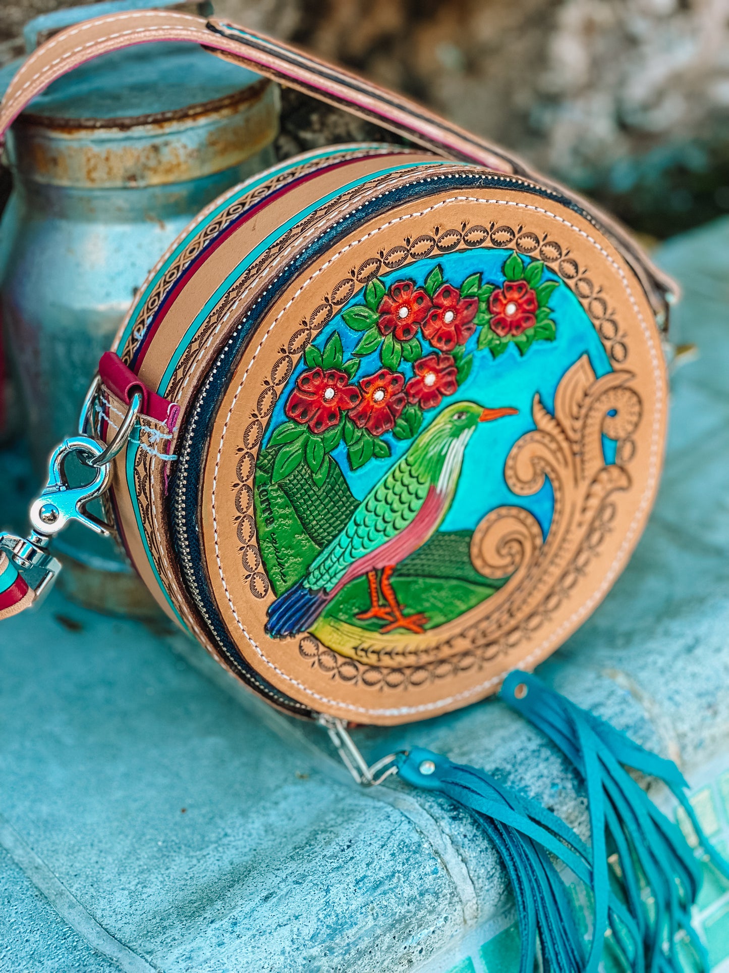 "Hummingbird" Round Leather Bag