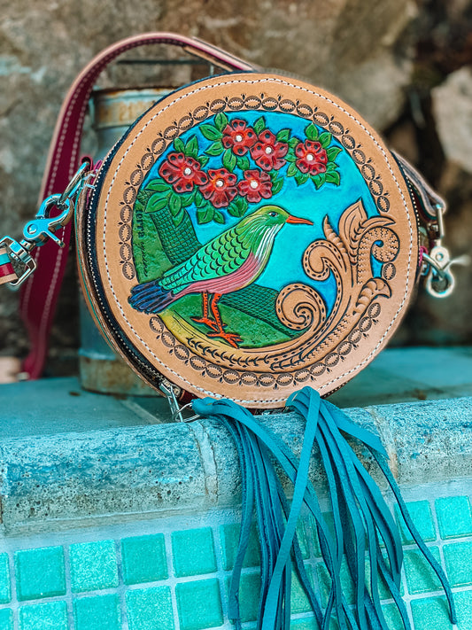 "Hummingbird" Round Leather Bag