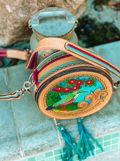 "Hummingbird" Round Leather Bag