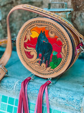 Load image into Gallery viewer, &quot;Sunset Horse&quot; Round Leather Bag
