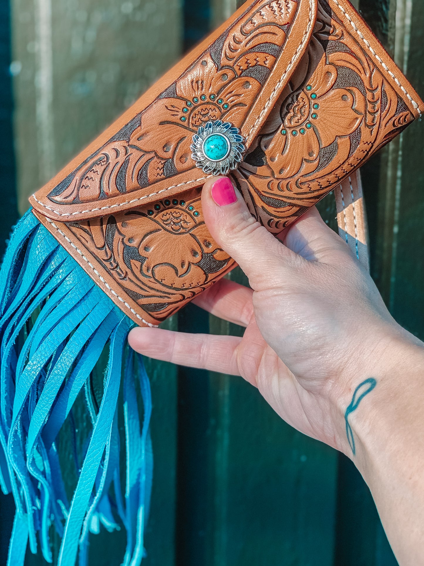 Wristlet Floral Leather Purse