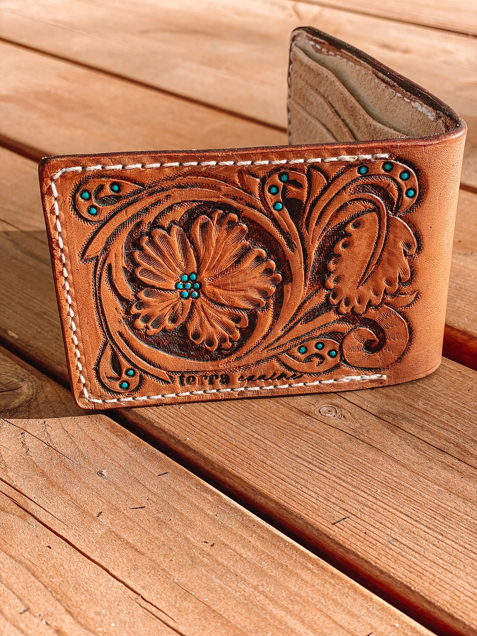 Custom Made Hand Tooled Hand Painted Leather Bi-fold Wallet 